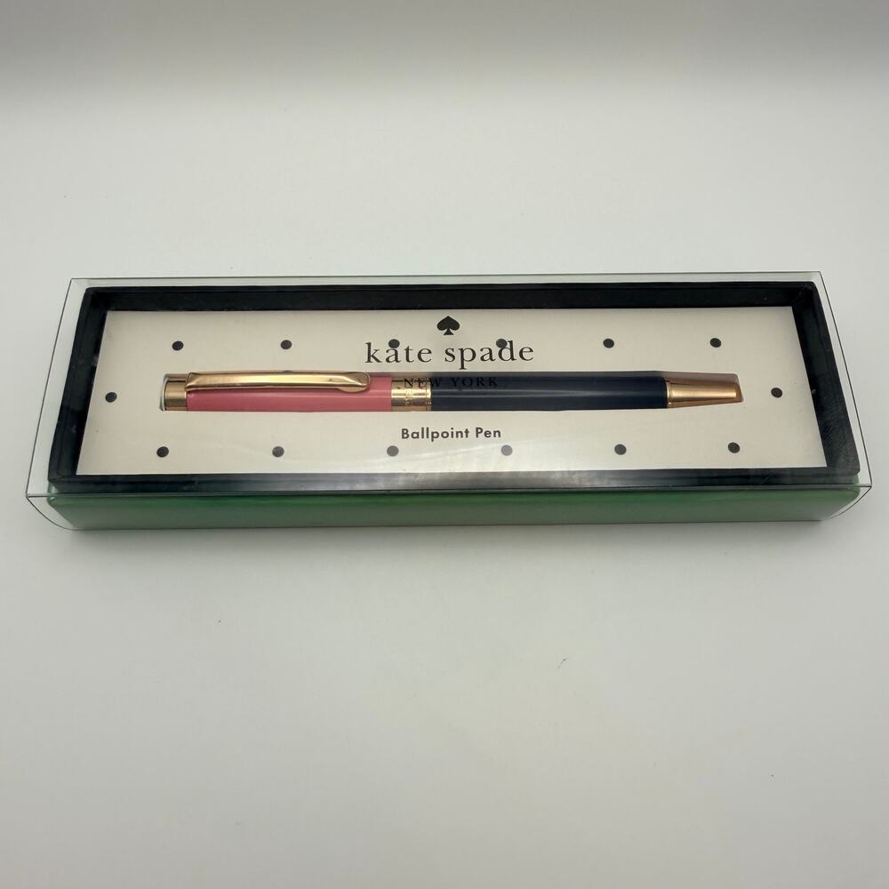 Kate Spade New York Ballpoint Pen Pink Black Gold Tone Gift Box - Picture 2 of 4